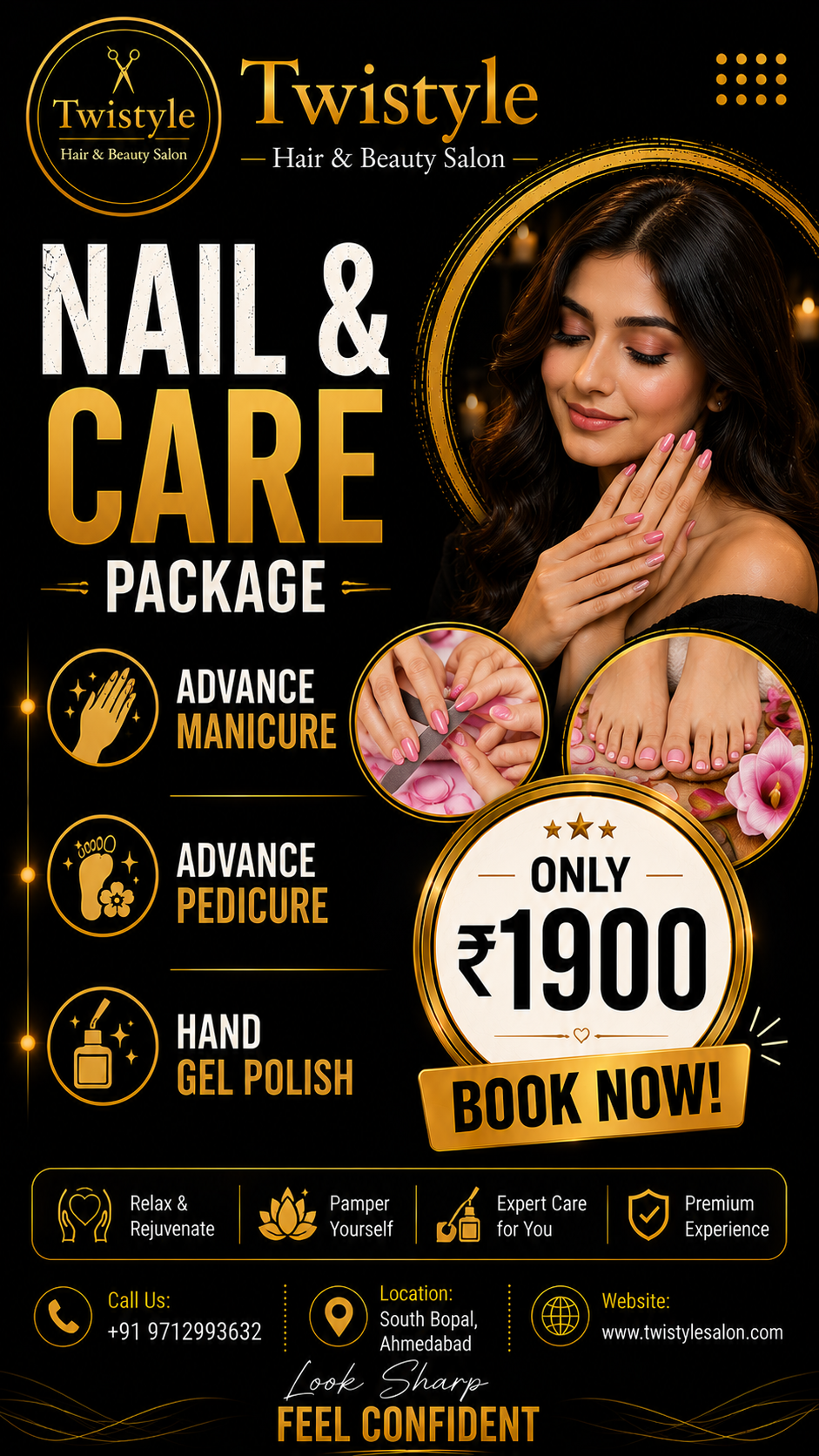 Women's advance manicure, advance pedicure and hand gel polish at Twistyle Salon, South Bopal, Ahmedabad