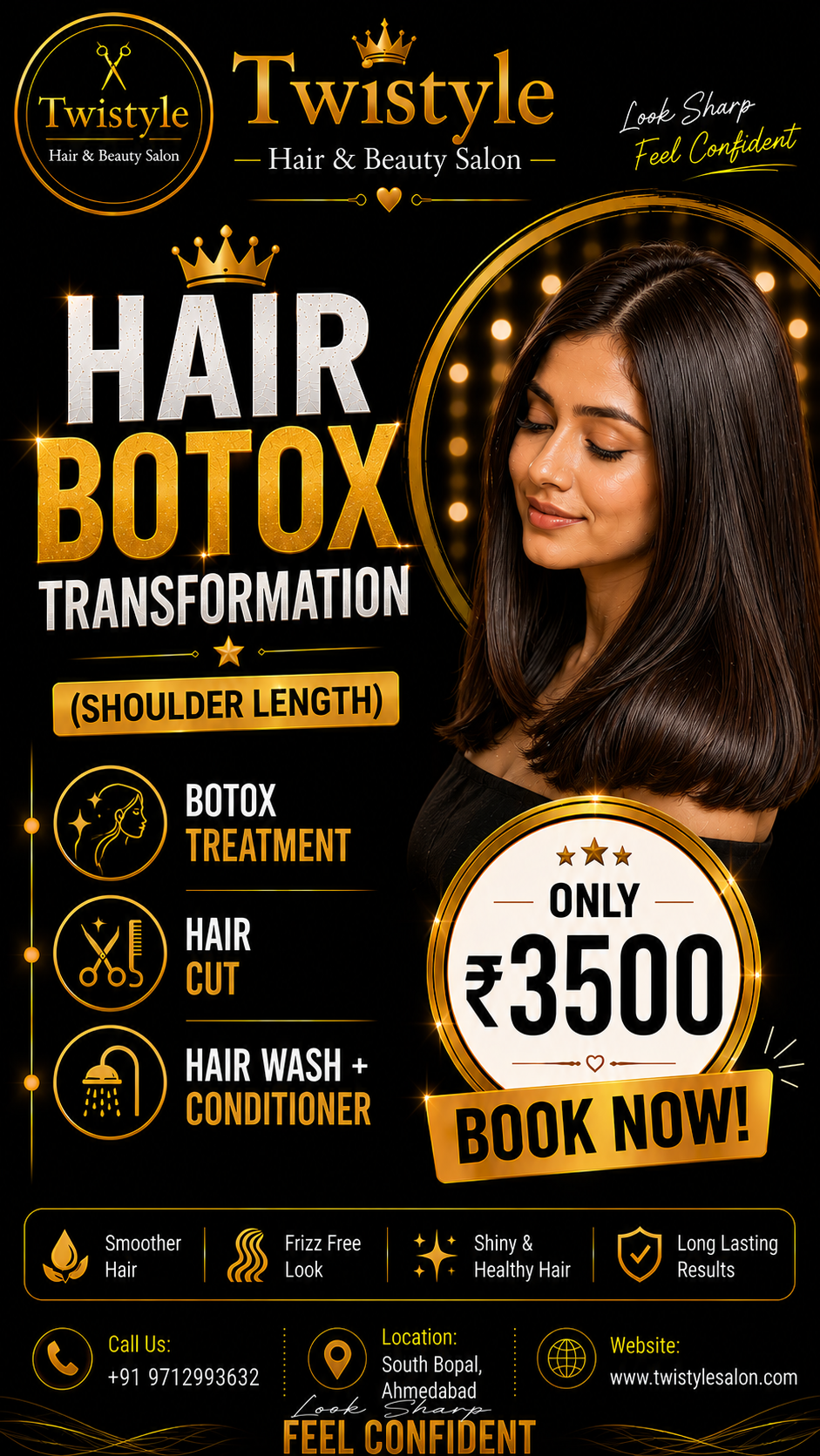 Women's botox hair treatment for frizzy and damaged hair at Twistyle Salon, South Bopal, Ahmedabad - shoulder length ₹3,500