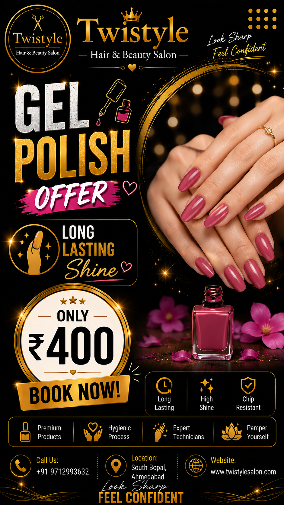 Express gel polish nail colour application at Twistyle Salon, South Bopal, Ahmedabad - ₹400 only