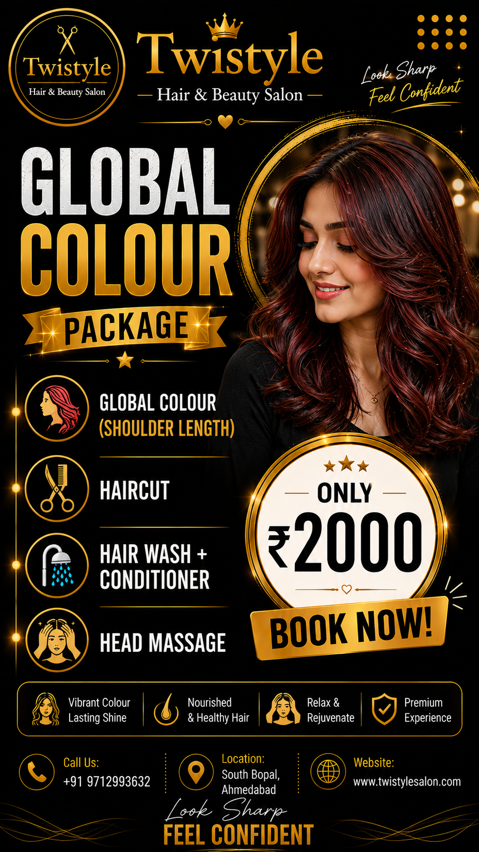 Women's global hair colour with haircut and head massage at Twistyle Salon, South Bopal, Ahmedabad - ₹2,000