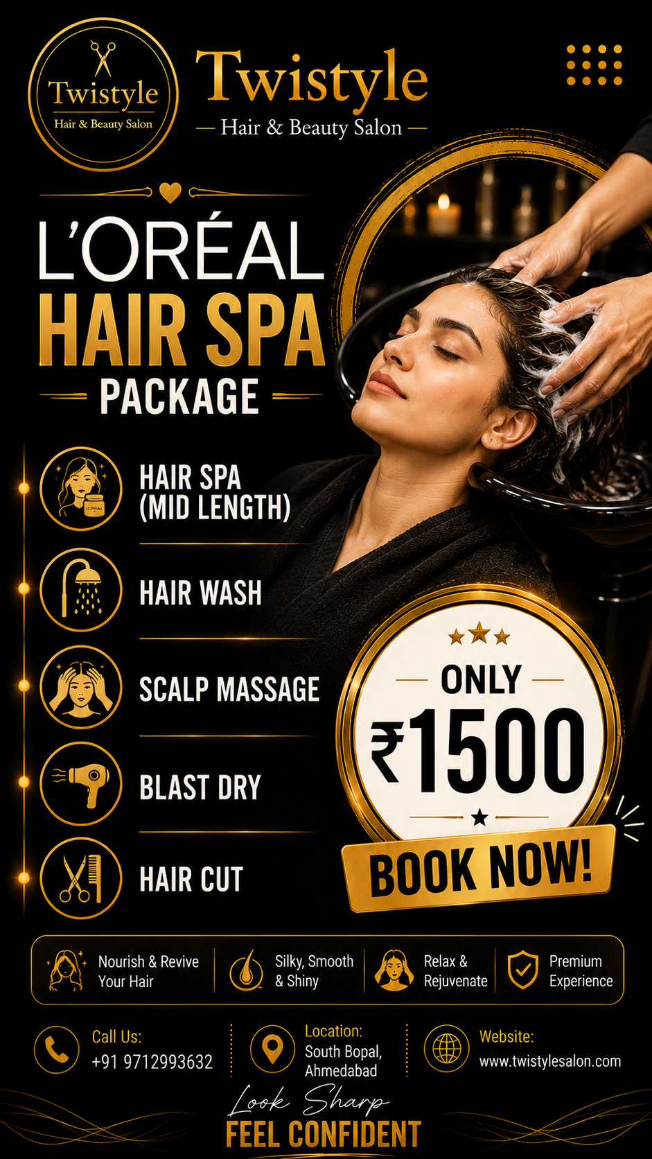 L'Oreal hair spa treatment for women with haircut and scalp massage at Twistyle Salon, South Bopal, Ahmedabad