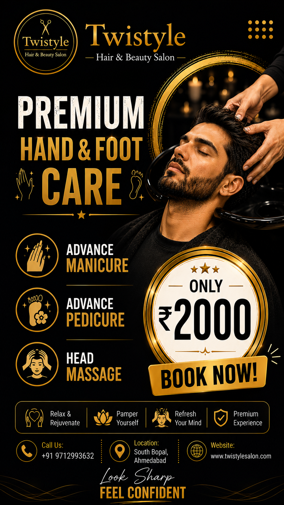 Men's advance manicure, pedicure and head massage package at Twistyle Salon, South Bopal, Ahmedabad