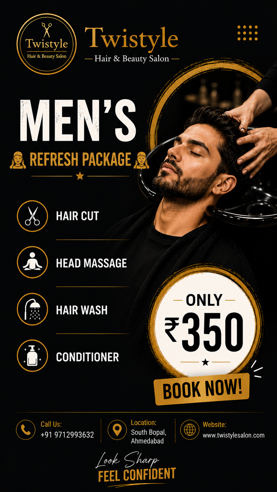 Men's relaxation combo - haircut and head massage at Twistyle Salon, South Bopal, Ahmedabad for ₹350