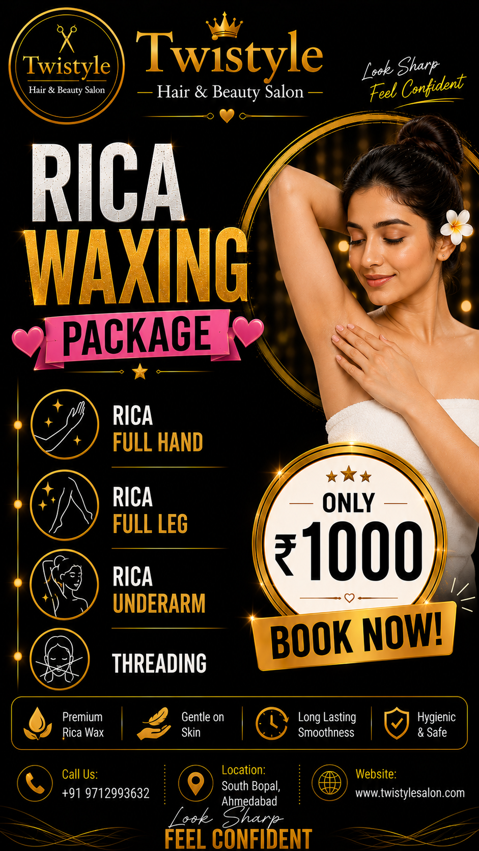 Rica waxing - full hand, full leg, underarms and threading at Twistyle Salon, South Bopal, Ahmedabad for ₹1,000