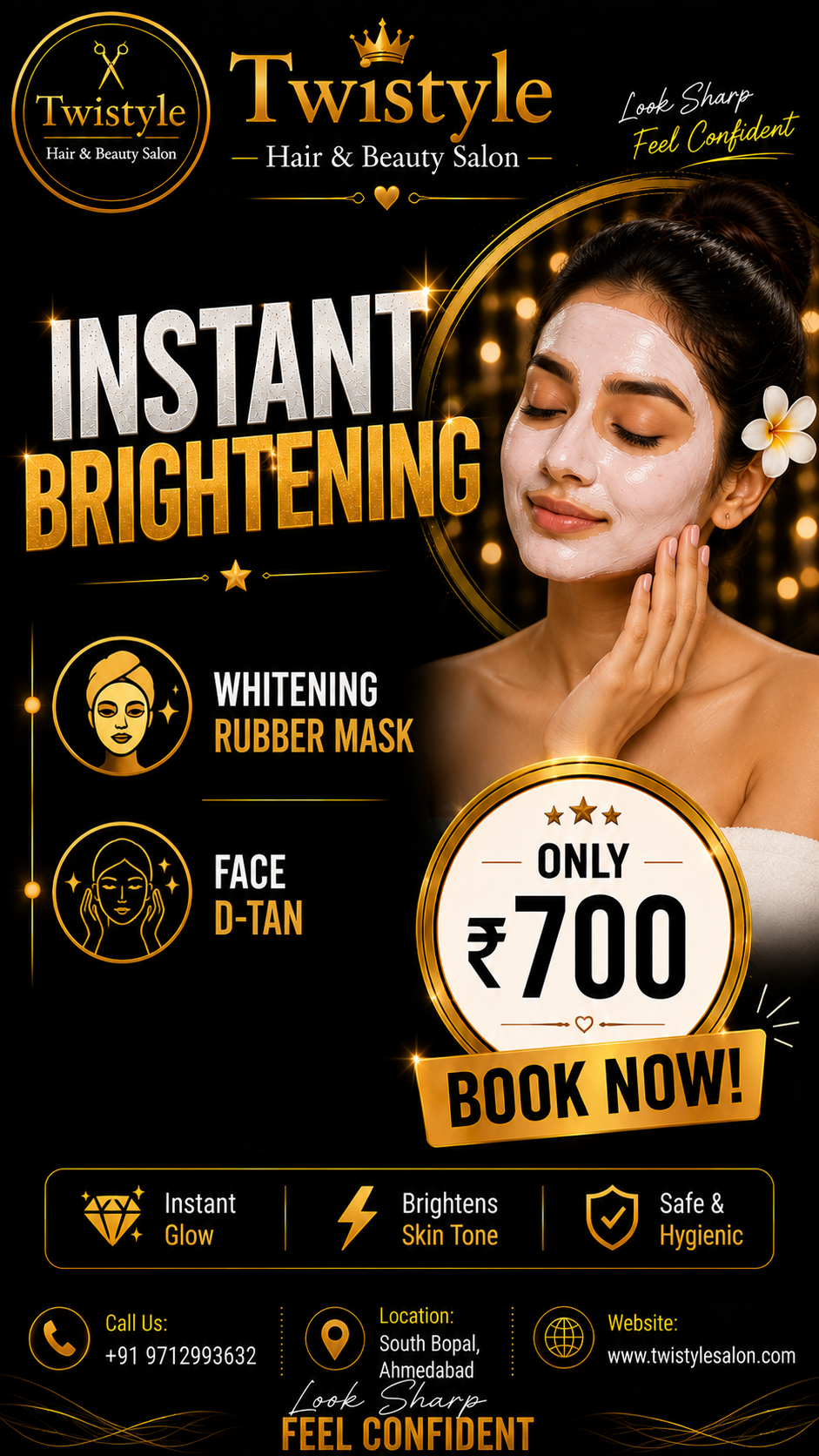 Whitening rubber mask and face D-Tan skin brightening treatment at Twistyle Salon, South Bopal, Ahmedabad - ₹700