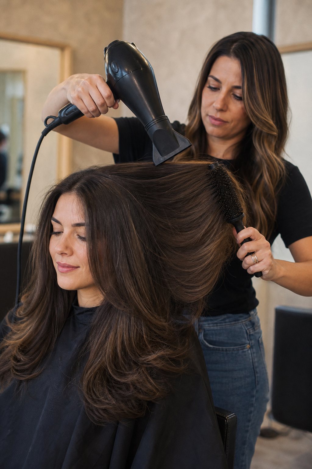 Blow dry and round brush styling at Twistyle Salon, South Bopal, Ahmedabad