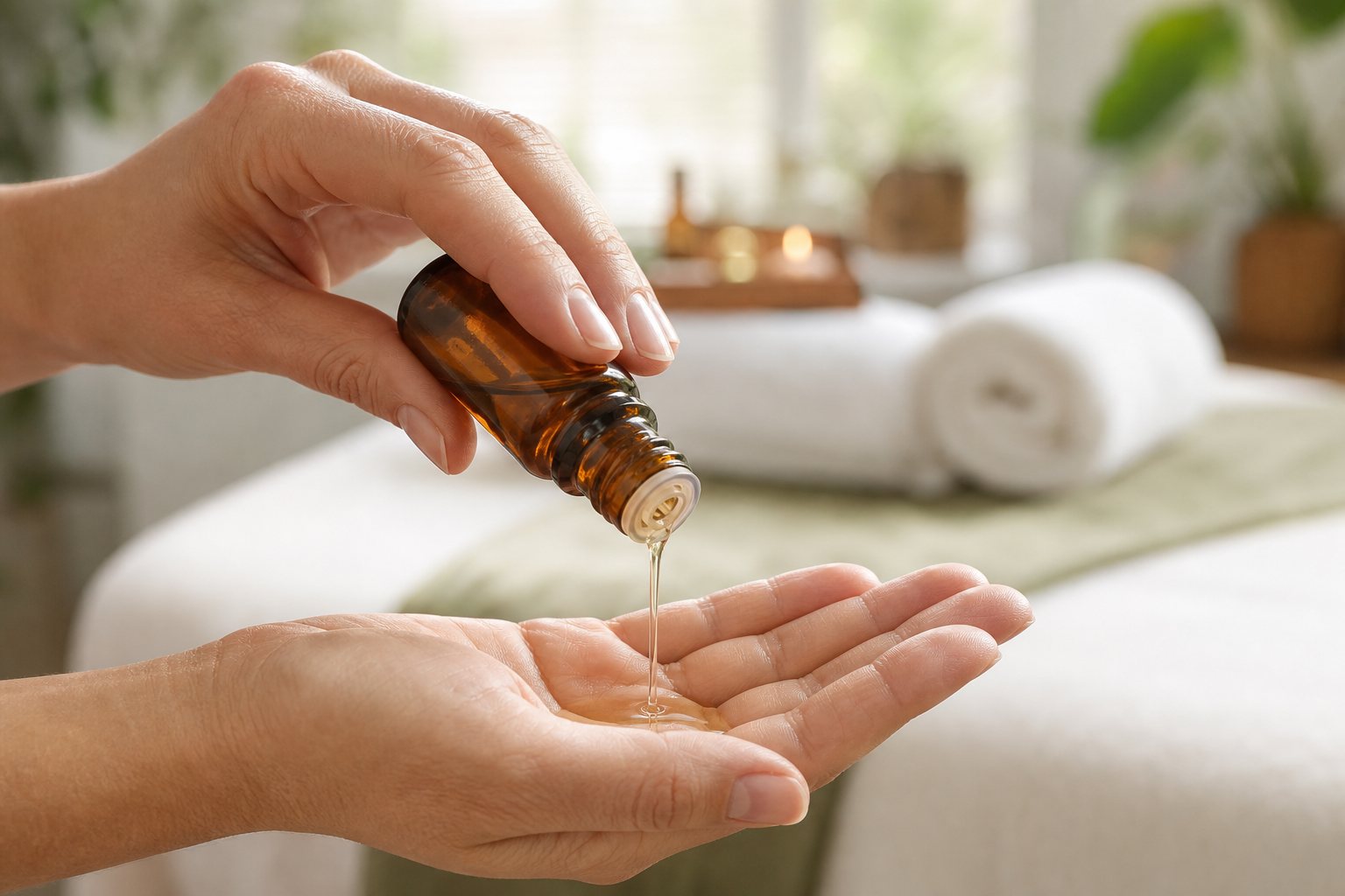 Aromatic massage oil prepared for a body massage at Twistyle Salon, South Bopal