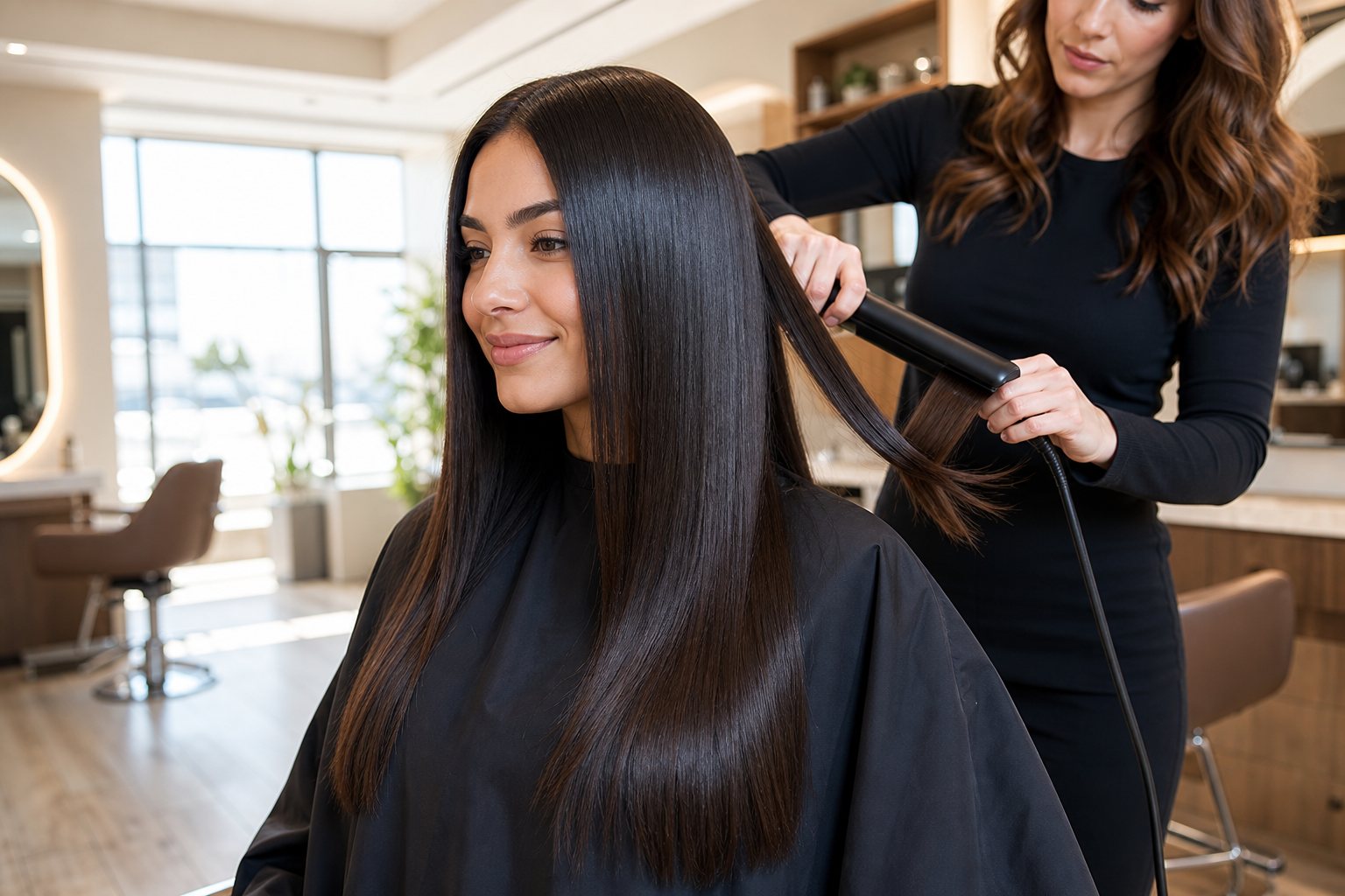 Sleek smooth hair after keratin smoothening at Twistyle Hair and Beauty Salon, South Bopal