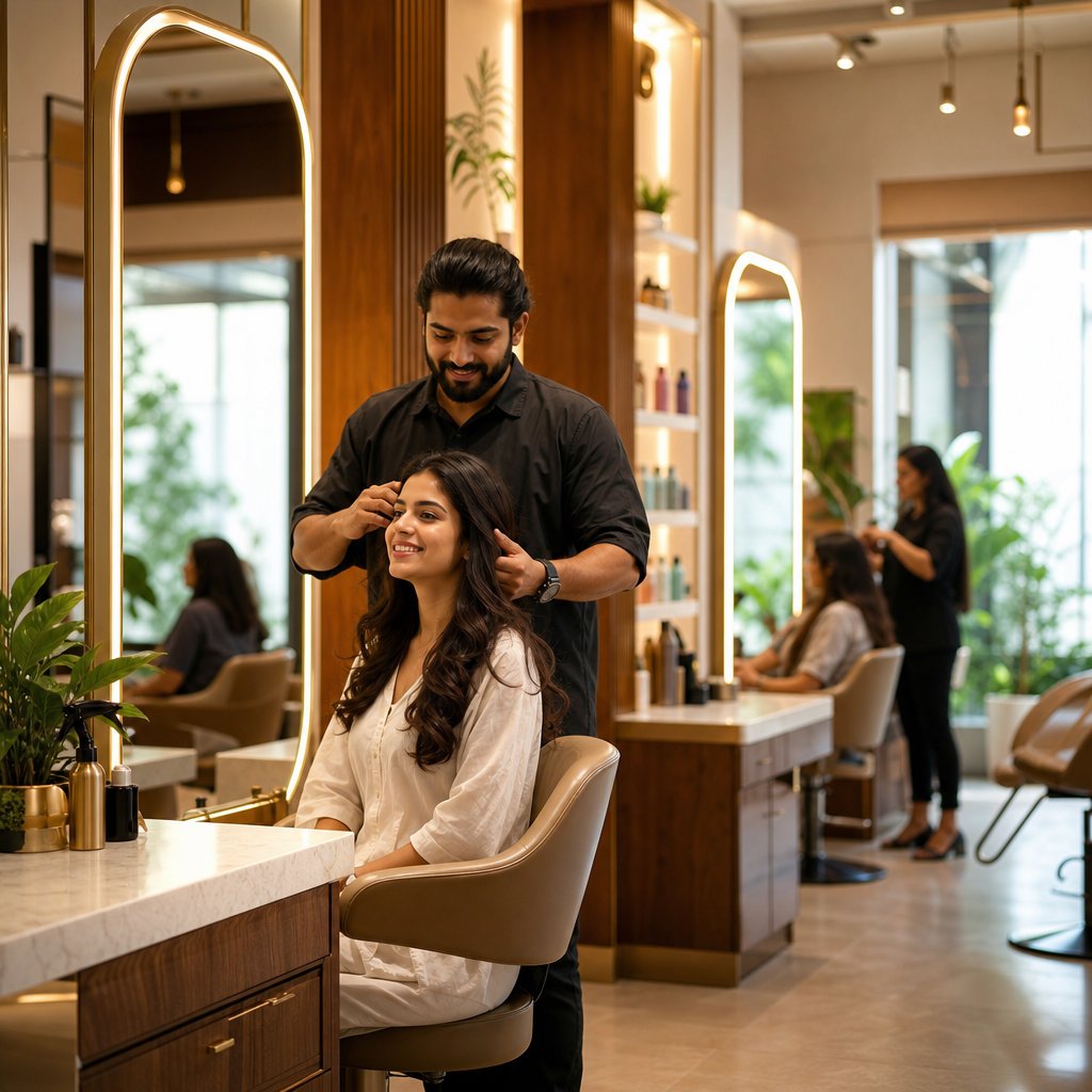 Stylist attending a client at Twistyle Hair and Beauty Salon, South Bopal, Ahmedabad